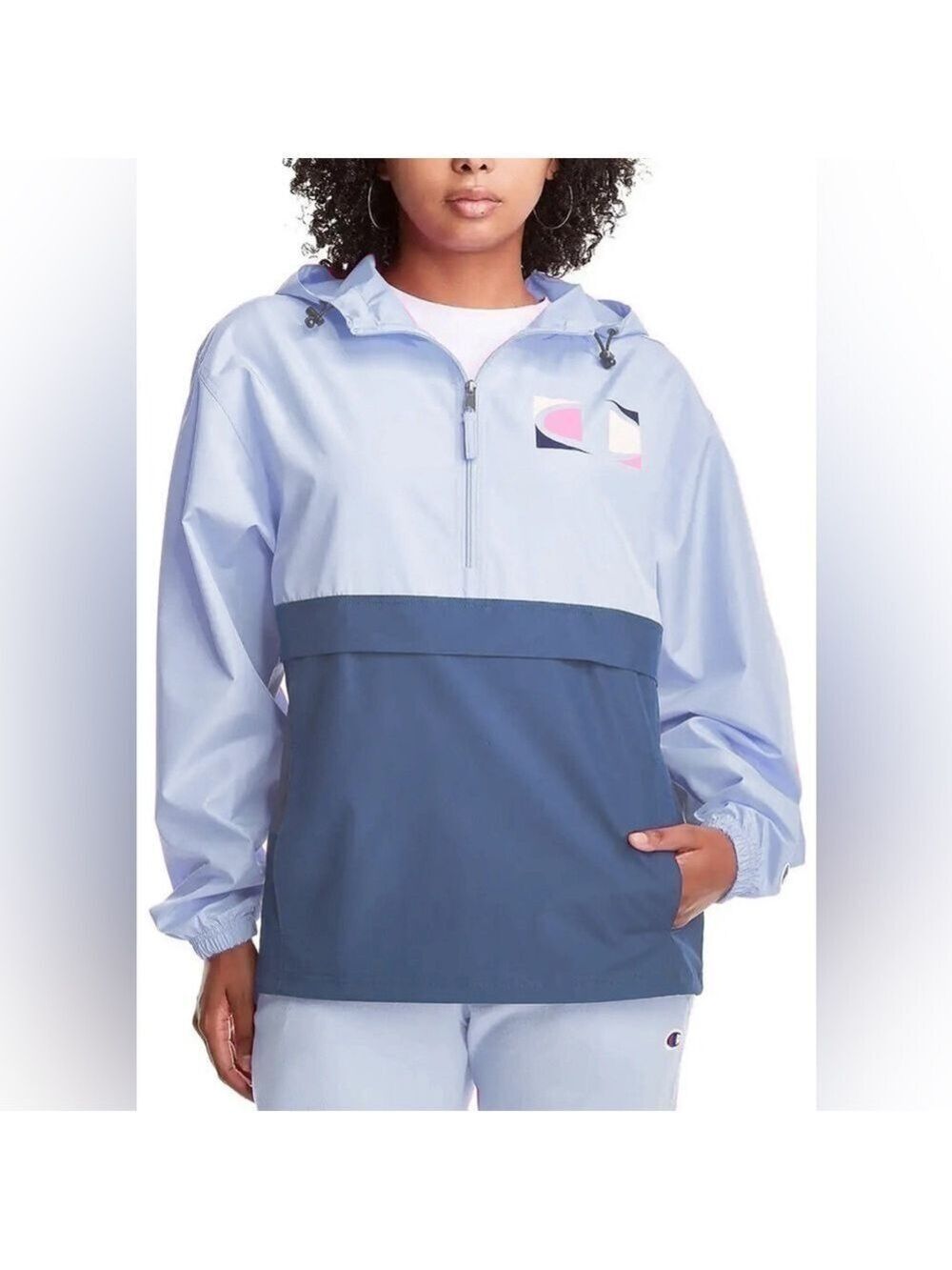 NWT Champion Women's C Logo Packable windbreaker Pullover w/ 1/2 Zip Sz large